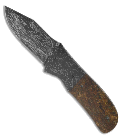 product image for Burr Oak Knives First Responder Flipper #3 Damascus Steel Lightning Strike Carbon Fiber