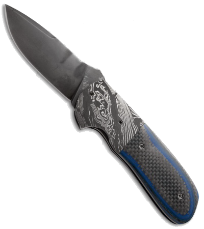 product image for Burr Oak Knives Flipper #1 Blue G-10/Carbon Fiber W2 Steel Knife