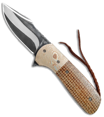 product image for Burr Oak Knives Harpoon Mini Flipper San Mai Damascus Mokume Kevlar