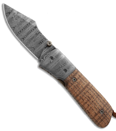 product image for Burr Oak Knives Harpoon Mini Curly Oak Damascus Folding Knife
