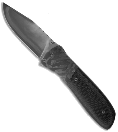 product image for Burr Oak Knives Scout Folding Knife Blue Carbon Fiber Damascus San Mai