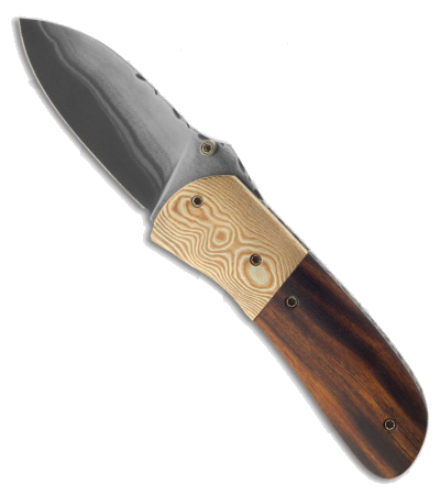 product image for Burr Oak Snub Nose Ironwood Mokume San Mai Damascus Folding Knife