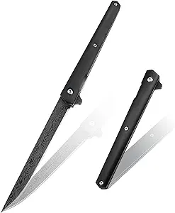 product image for Carimee Slim Black Pocket Knife D2 Model with Leather Sheath