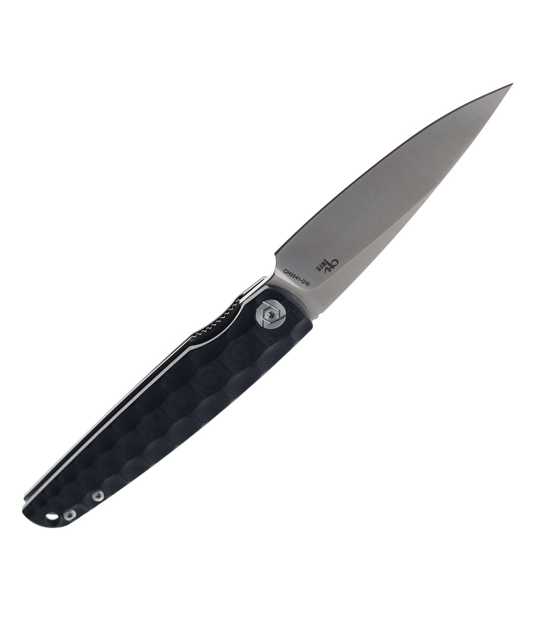 CH 3541 Folding Knife Black G10 Handle D2 Plain Edge Stonewash Finish