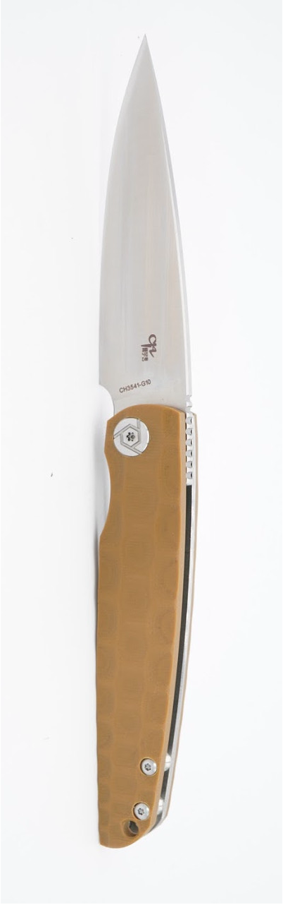 CH 3541 Folding Knife with Brown G10 Handle and D2 Plain Edge Stonewash Finish