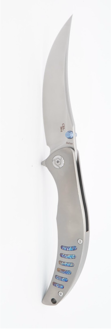 CH Knives Gray Titanium Sultan S35VN Plain Edge Folding Knife CHSUSL