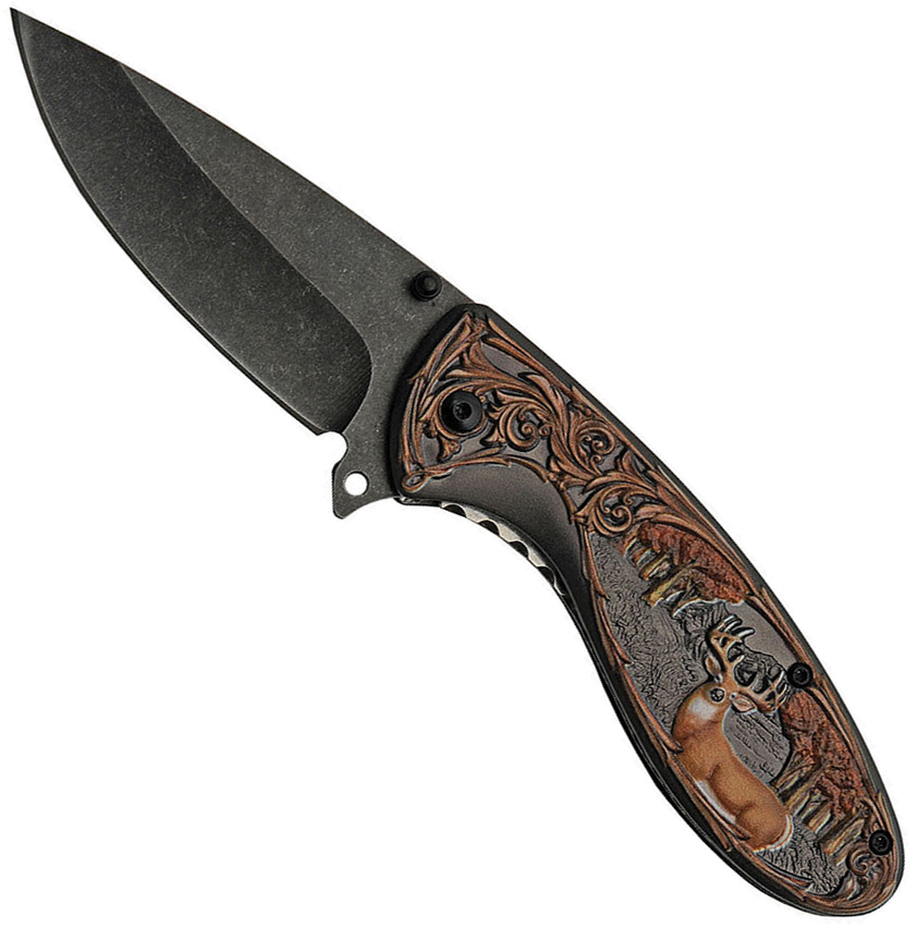product image for China-Made Winter Deer Linerlock Assisted Opening Black 3.5" Blade