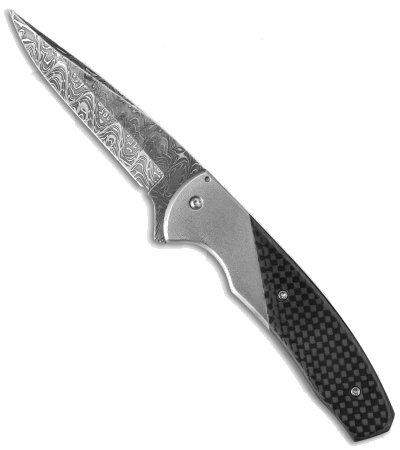product image for Chuck Gedraitis Slim Rude Boy Flipper Knife Titanium Carbon Fiber Damascus Steel