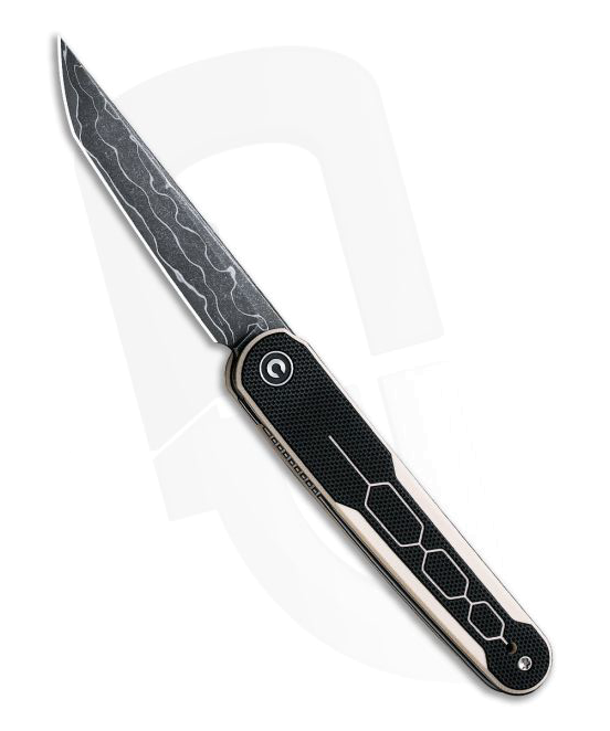 product image for Civivi Kwai Q Liner Lock Ivory White Black G 10 Top Flipper Damascus Knife C 23015 DS 1