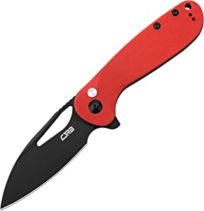 product image for CJRB LAGO Black & Red Folding Pocket Knife AR-RPM9 G-10 Handle Button Lock EDC