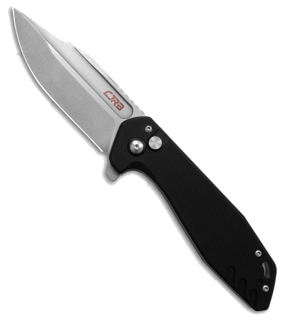 CJRB Riff Button Lock Knife Black G10 Handle Satin Blade