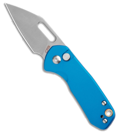 CJRB Mini Pyrite Blue Aluminum Button Lock Knife AR-RPM9