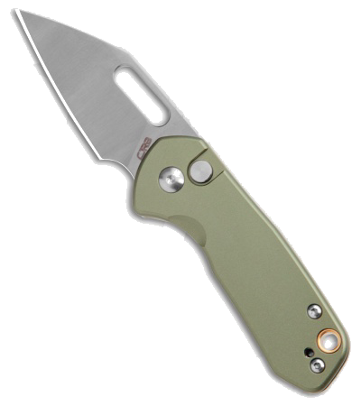 CJRB Mini Pyrite Green Aluminum AR-RPM9 Button Lock Knife