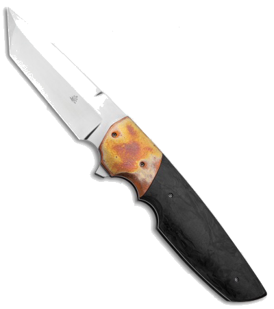 product image for Clark Custom Tanto Flipper Knife Marbled Carbon Fiber Copper Bolsters CPM-154