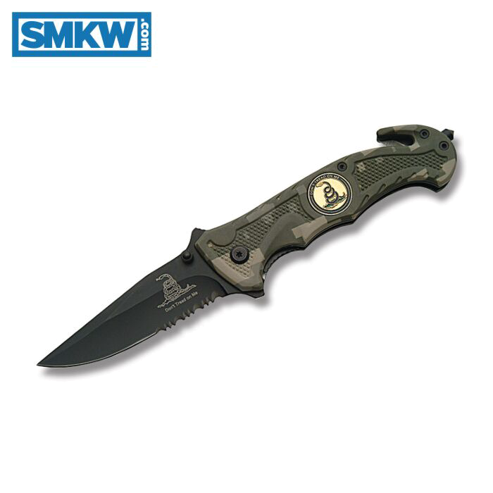 product image for Colt Camo Linerlock with Black Coated Blade and "Don't Tread on Me" Shield