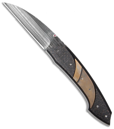 product image for Corrie Schoeman X-Ist Bronze Lightning Strike Carbon Fiber Damascus Wharncliffe Knife