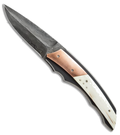 Corrie Schoeman X Corpion Giraffe Bone Copper Damascus Flipper Knife product image