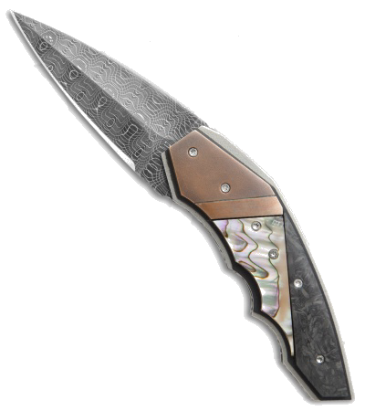 product image for Corrie Schoeman X-Ecute Flipper Knife Black Carbon Fiber Abalone Damascus