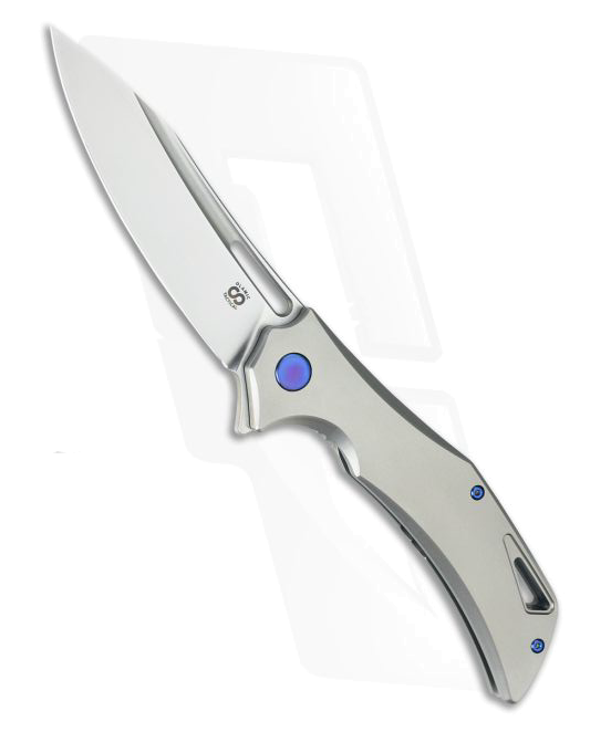 Custom Knife Matte Titanium Blue Accent Satin Elmax