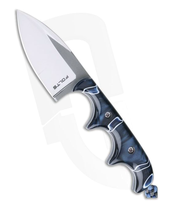 Custom Minimalist Spear Point Neck Knife Pearl Blue Kirinite Polished CPM 154