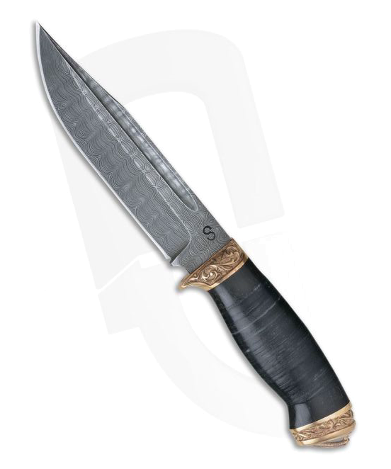 Custom Knife Stacked Leather Damascus Fixed Blade