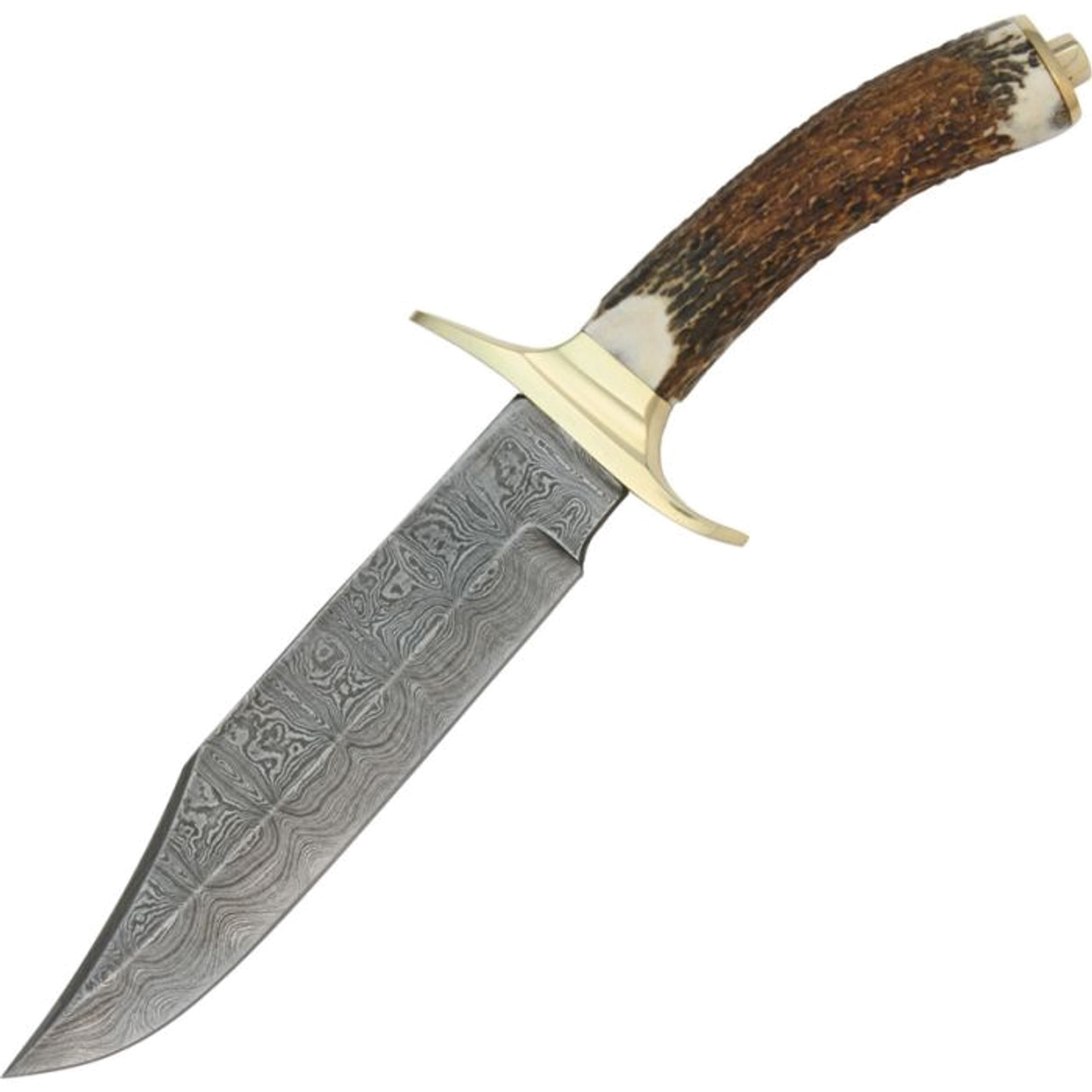 product image for Damascus Brown DM1009 6.75" Clip Point Bowie Stag Handle