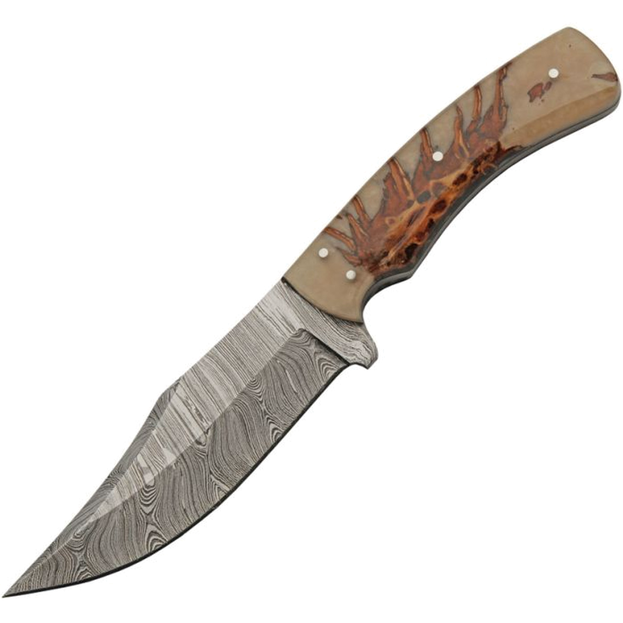 product image for Damascus Brown DM1328 5" Clip Point Plain Blade, Brown Acrylic Handle