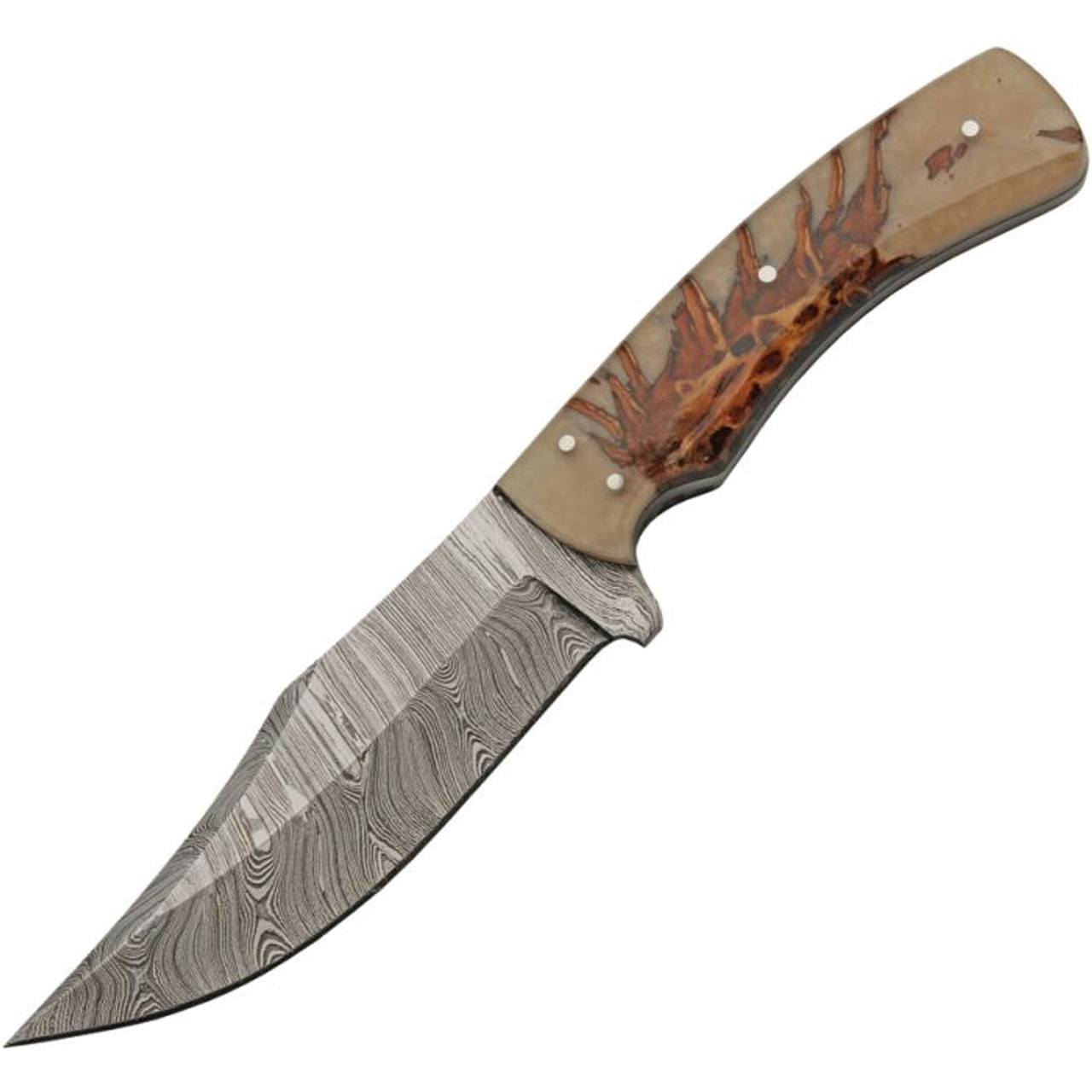 Damascus Brown DM1328 5" Clip Point Plain Blade, Brown Acrylic Handle product image