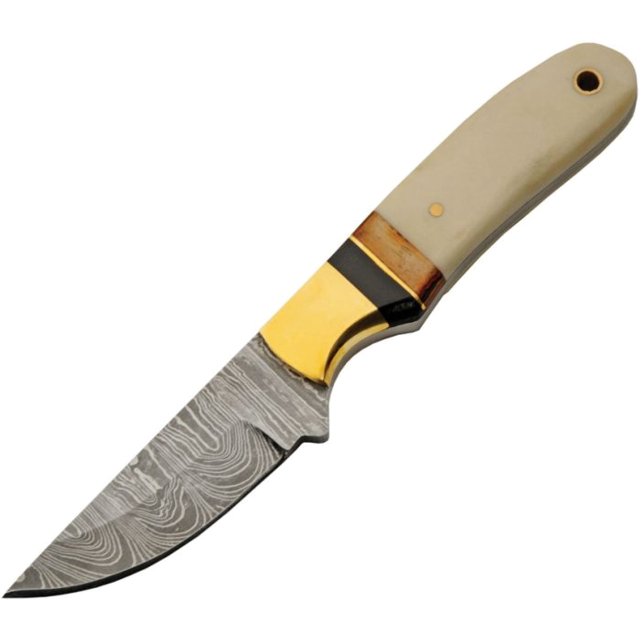 product image for Damascus DM1340 Autumn Hunter Bone 3" Damascus Blade, Smooth Bone Handle with Brass Bolsters