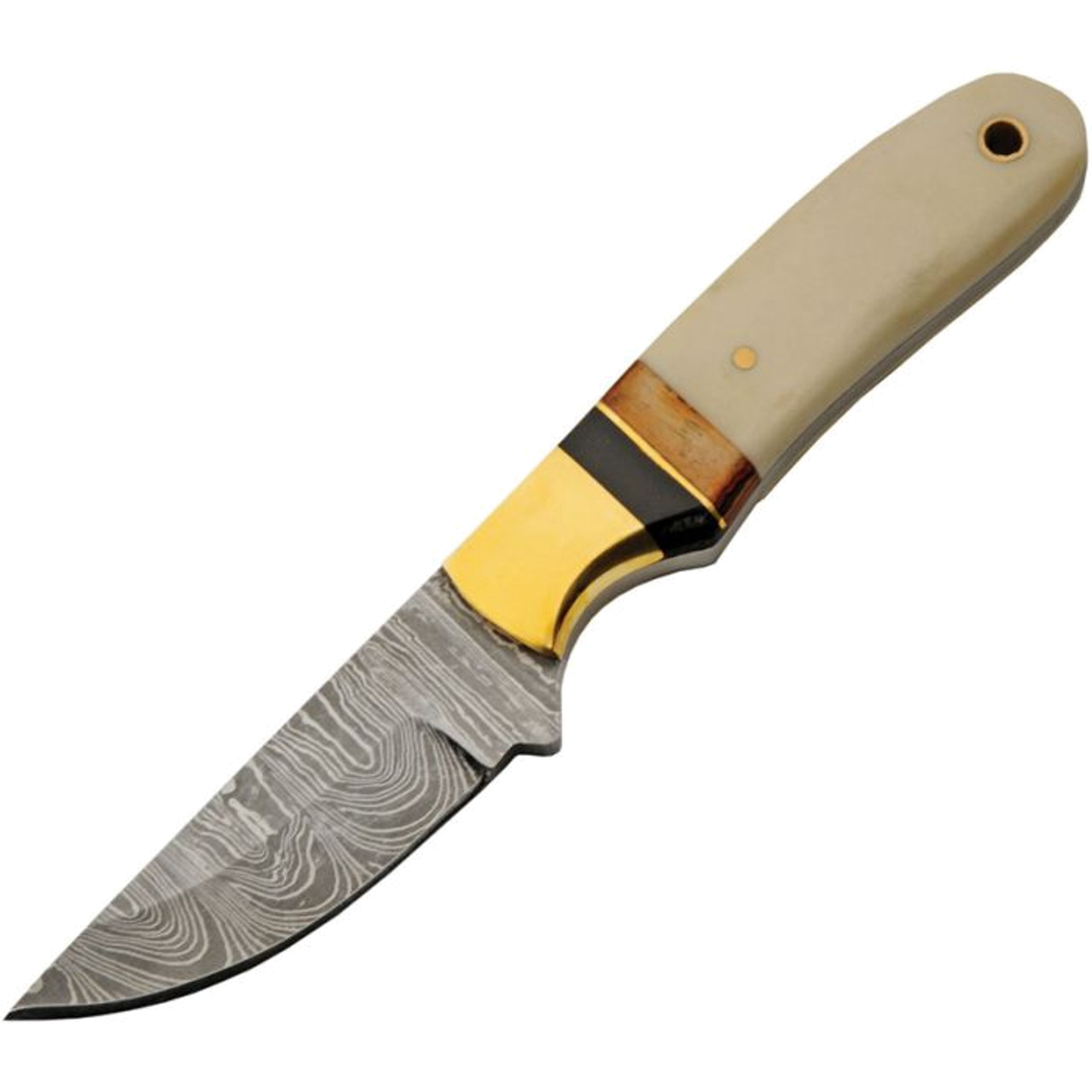 Damascus DM1340 Autumn Hunter Bone 3" Damascus Blade, Smooth Bone Handle with Brass Bolsters product image