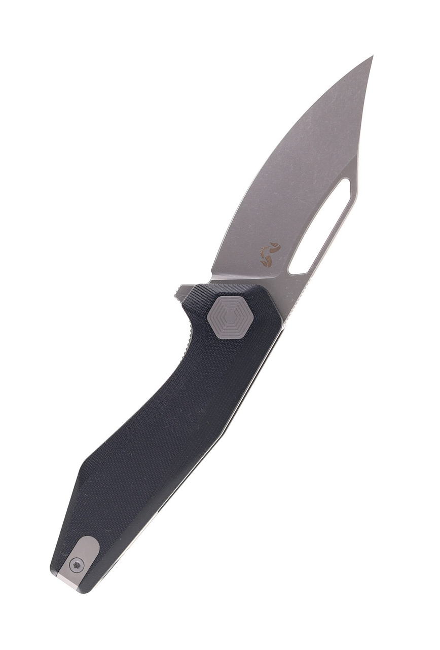 product image for Damned Designs Hades Folding Knife Black G10 Handle 154CM Stonewash Finish