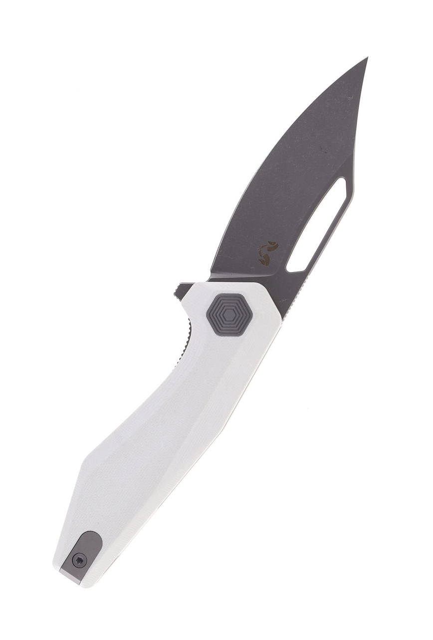 product image for Damned-Design Hades White G10 Handle 154CM Bowie Plain Edge Stonewash Finish Folding Knife