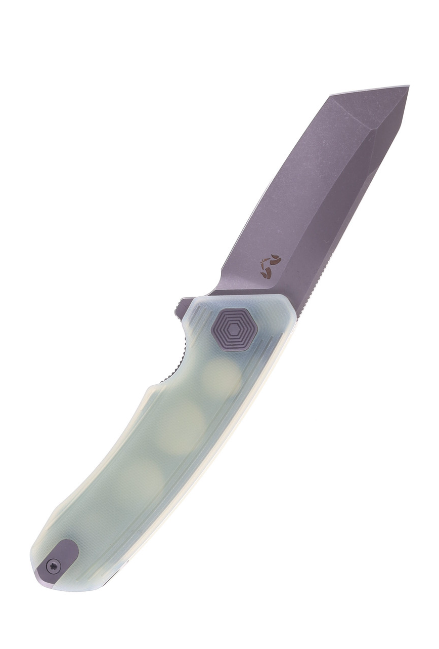 product image for Damned Designs Wendigo Jade G10 Folding Knife N690 Tanto Stonewash Finish