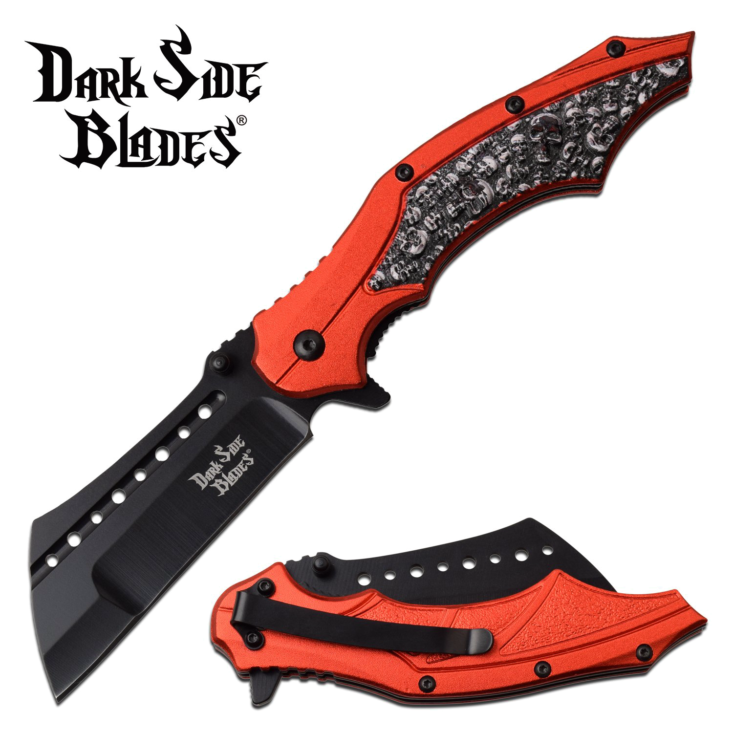 product image for Dark Side Spring Assist Folding Knife Black 3.25 Sheepsfoot Blade Fantasy Skull Red