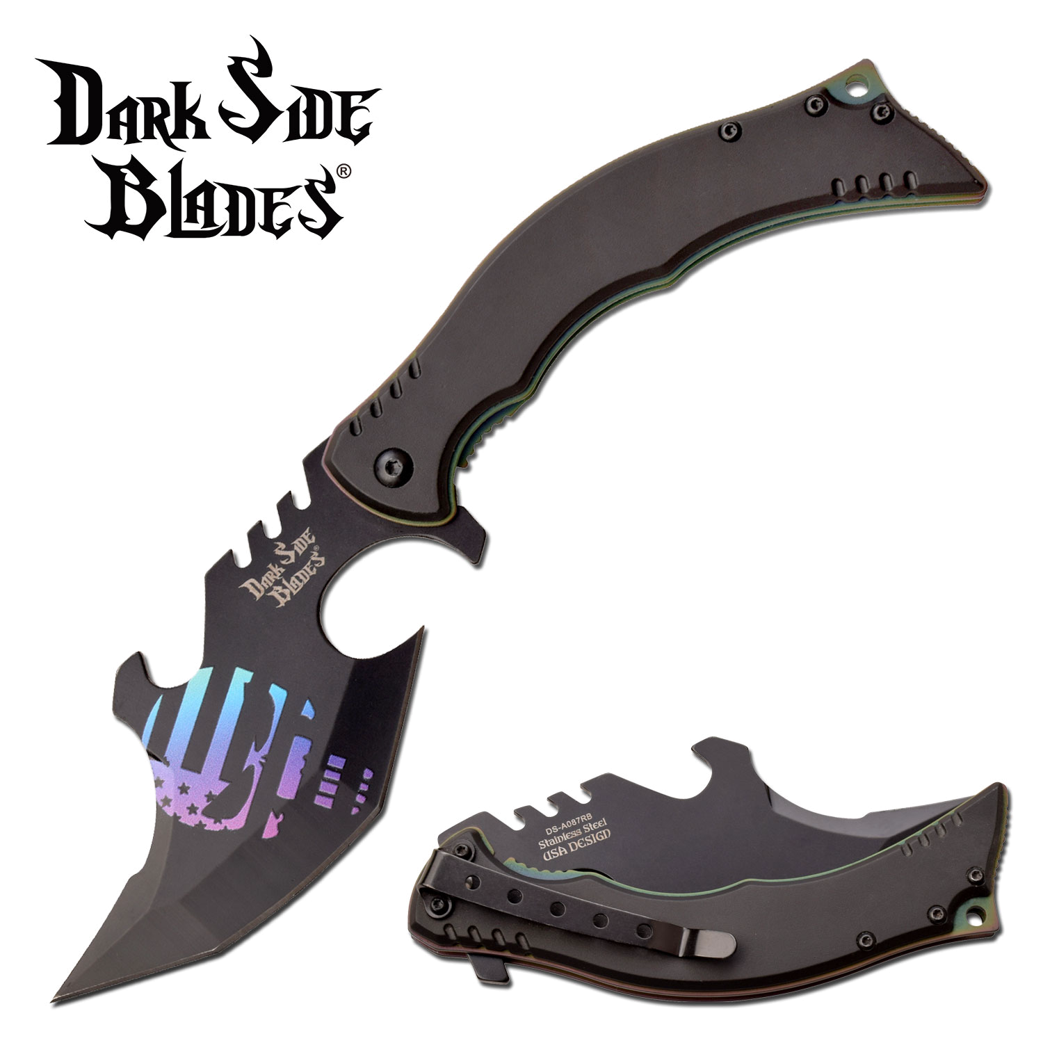 product image for Dark Side Blades Black Spring Assist Folding Knife 087 RB