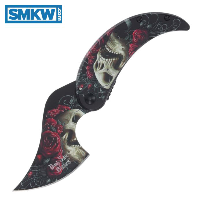 product image for Dark Side Blades Black Framelock Folding Knife 3Cr13 Stainless Steel Skull and Roses