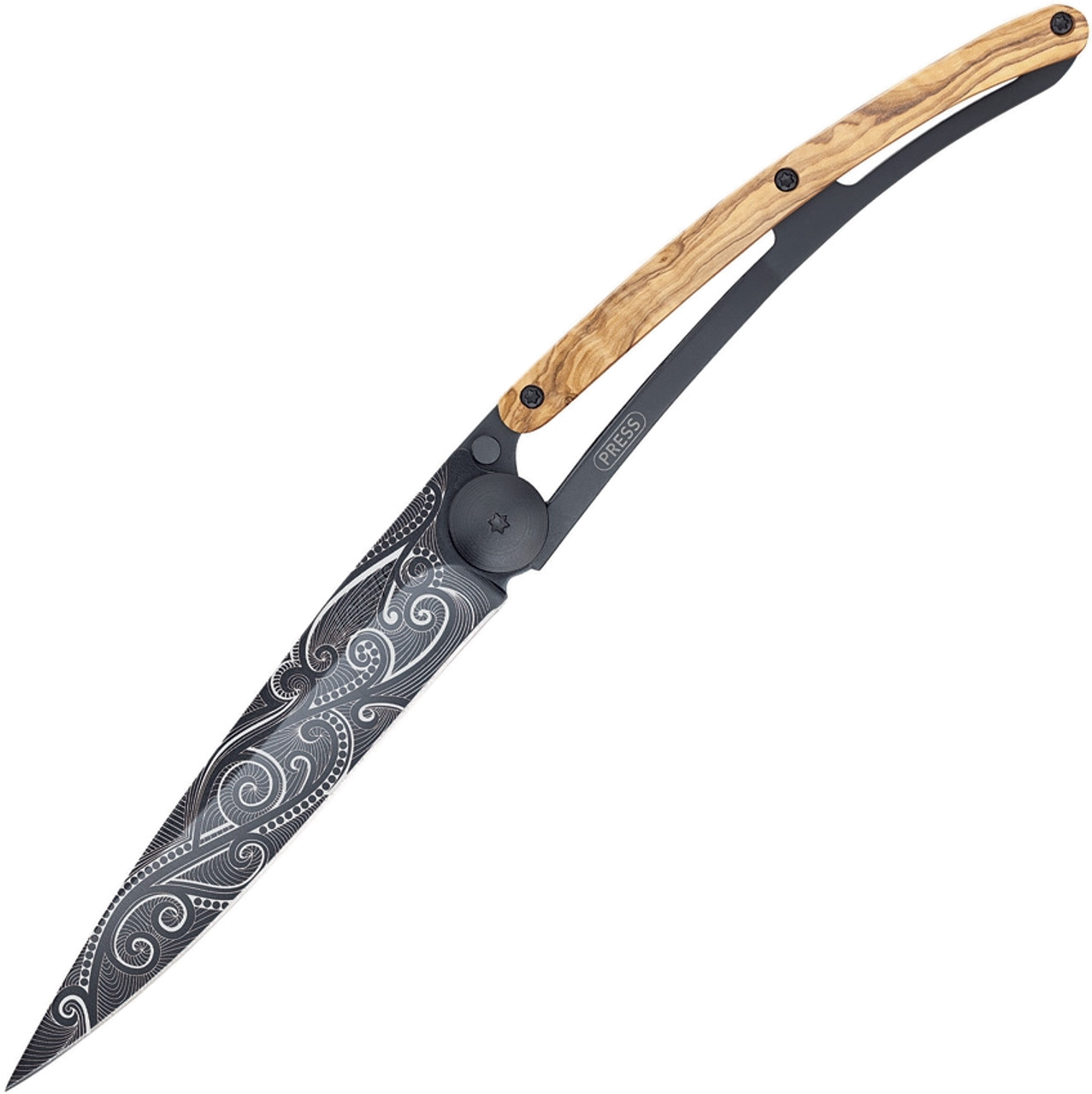 Deejo 37G Tattoo Black Pacific Z40C13 SS Blade Olivewood Handle product image