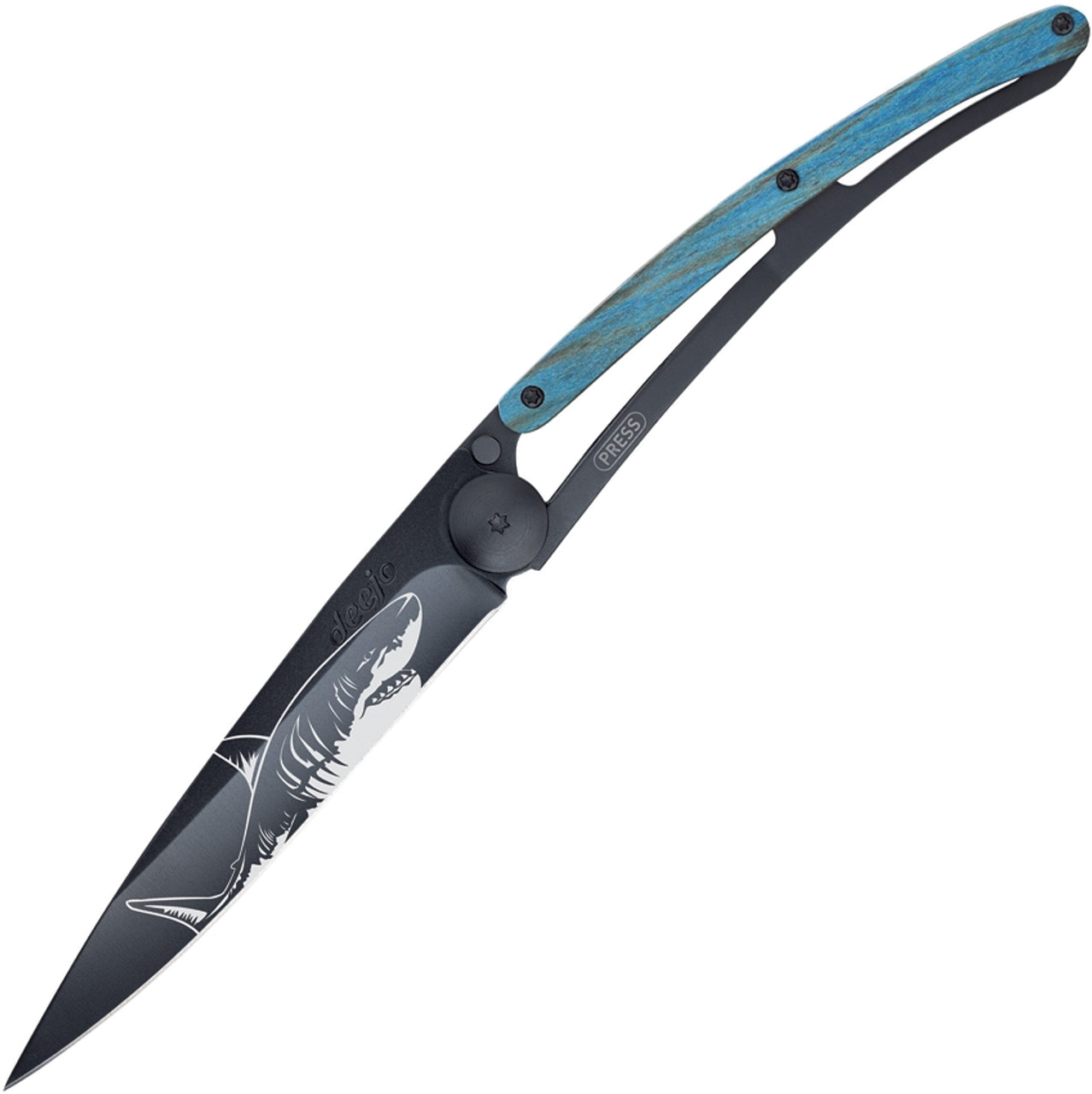 product image for Deejo 37G Black Titanium Plain Blade Blue Beech Wood Handle