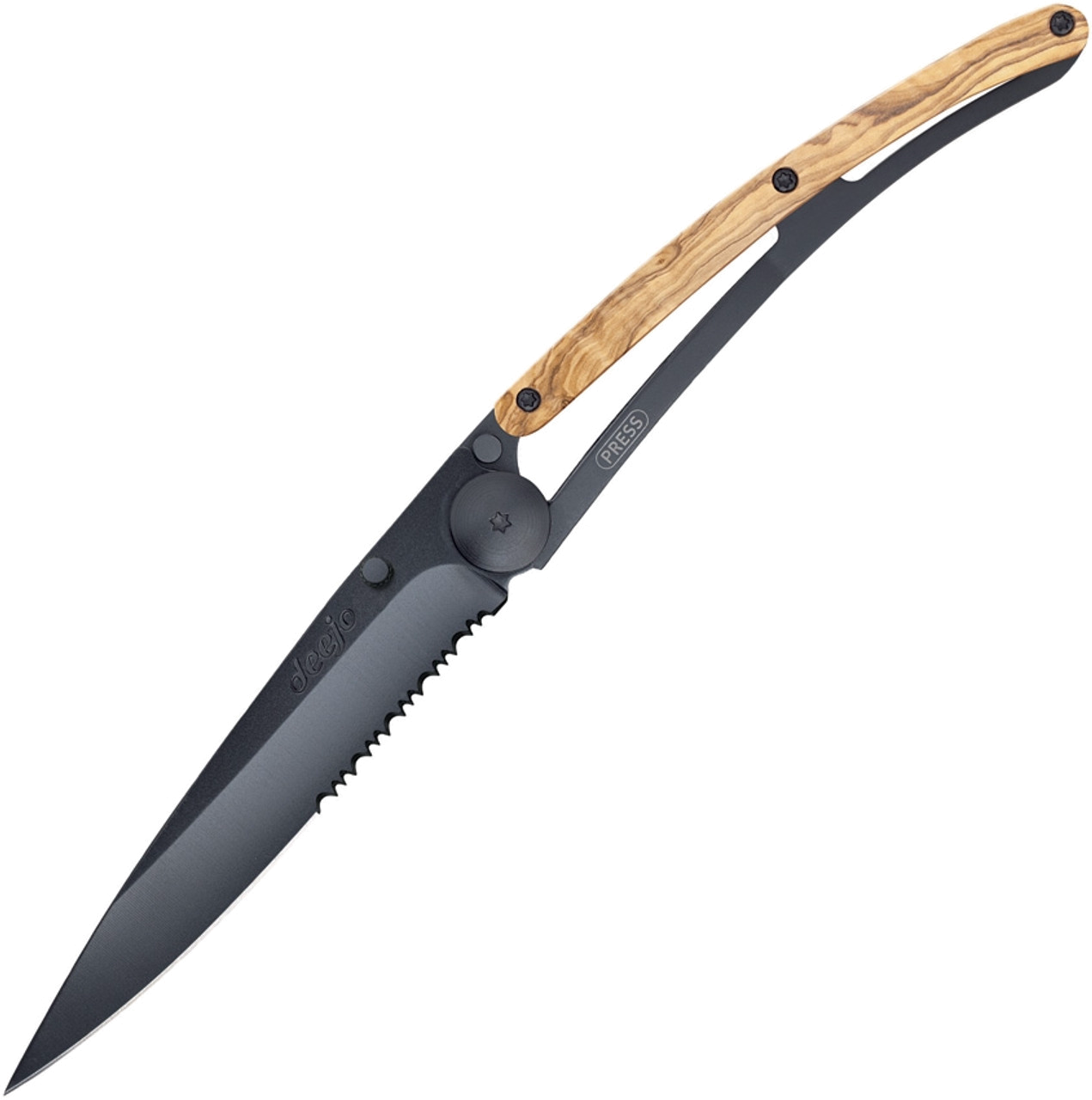 Deejo Black Titanium Olive Wood Handle Knife 37G DEE1GB5013 75Z40C13