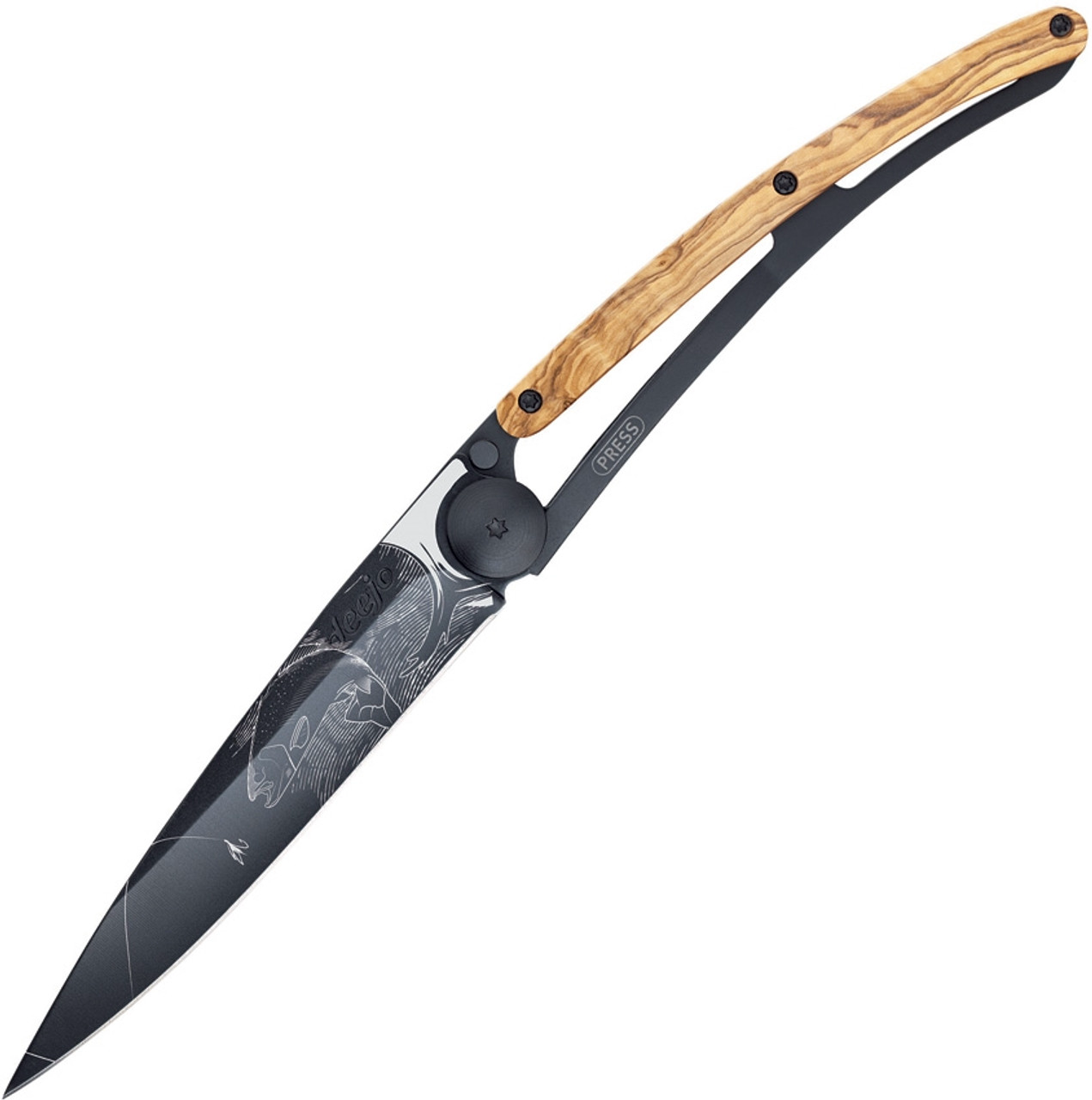 Deejo Olive Wood Handle 27G Trout Folding Knife Z40C13 Plain Edge