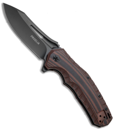 product image for Defcon Blade Works Proelia Black D2 Steel Drop Point Knife with Red and Black G-10 Handle