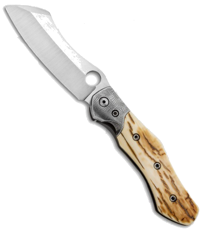 product image for Deviant Blades Titanium Mammoth Ivory Damascus A2 Steel Prototype Frame Lock Knife