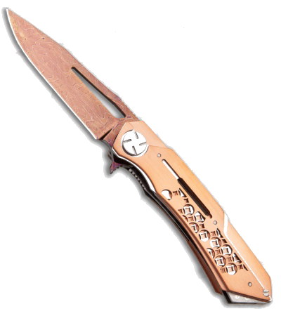 product image for Dew Hara Custom Mina Brainwave Damascus Folding Knife Copper Stainless