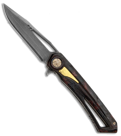 product image for Dew Hara Custom Mina II Red Black Duralumin VG-10 Damascus Folding Knife