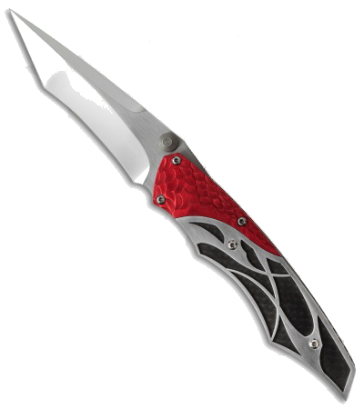 product image for Dew Hara Ni Custom Black Red Silver Liner Lock Knife