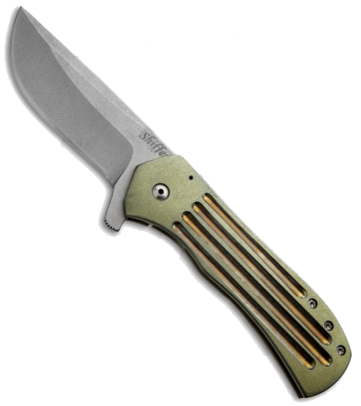 product image for Doc Shiffer Recon 3.5" Green Anodized Titanium Stonewashed Blade Knife