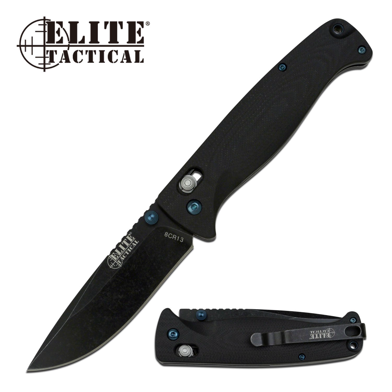 product image for Elite Tactical Folding Pocket Knife Black Stonewash Blade Ambidextrous EDC