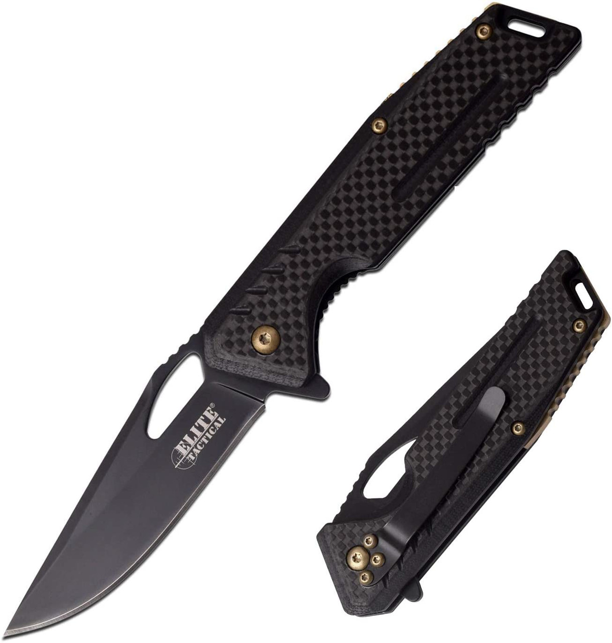 product image for Elite Tactical ET 1013 Black Carbon Fiber Handle Knife