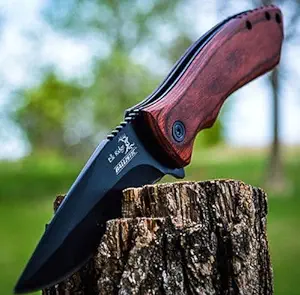 product image for ELK RIDGE Black Wood Handle Spring Assisted Folding Pocket Knife