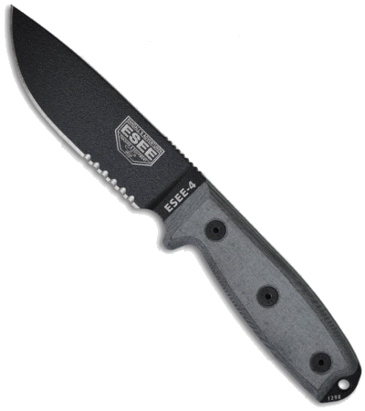 ESEE 4 Fixed Blade Knife Black Serrated - Model 4S-MB